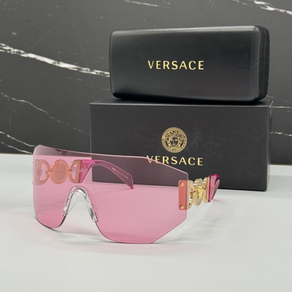 NEW VE2258 1002/84 VERSACE MOD 2258 1002/84 PINK VE2258 100284 SHIELD SUNGLASSES - Picture 3 of 11